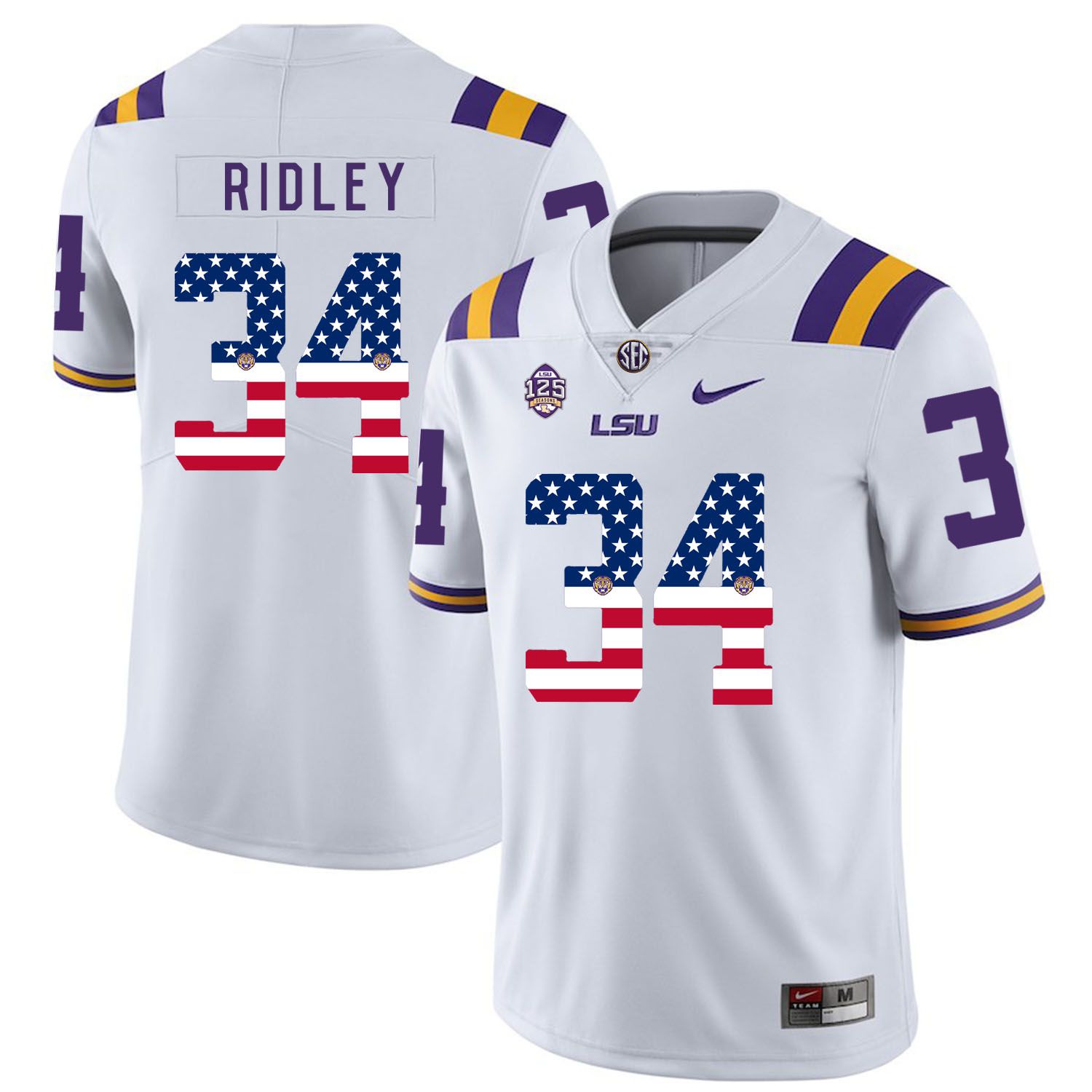 Men LSU Tigers #34 Ridley White Flag Customized NCAA Jerseys
